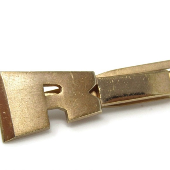 Letter R Sword Tie Clip Tie Bar signed Swank Vintage Gold Tone - Picture 1 of 5